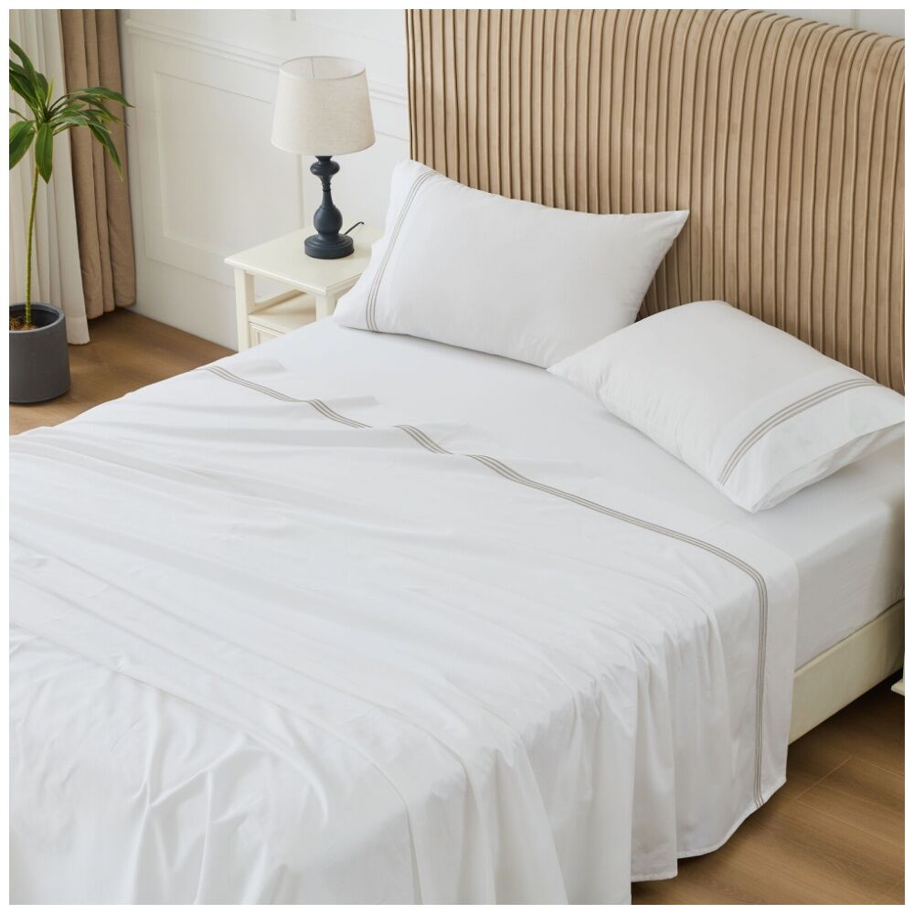 Grosvenor House 500TC Hotel Embroidered Sheet Set White With Taupe — image 6