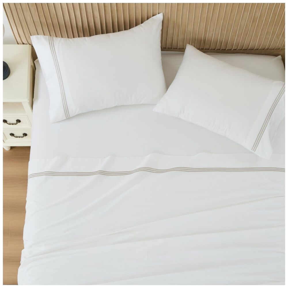 Grosvenor House 500TC Hotel Embroidered Sheet Set White With Taupe — image 7