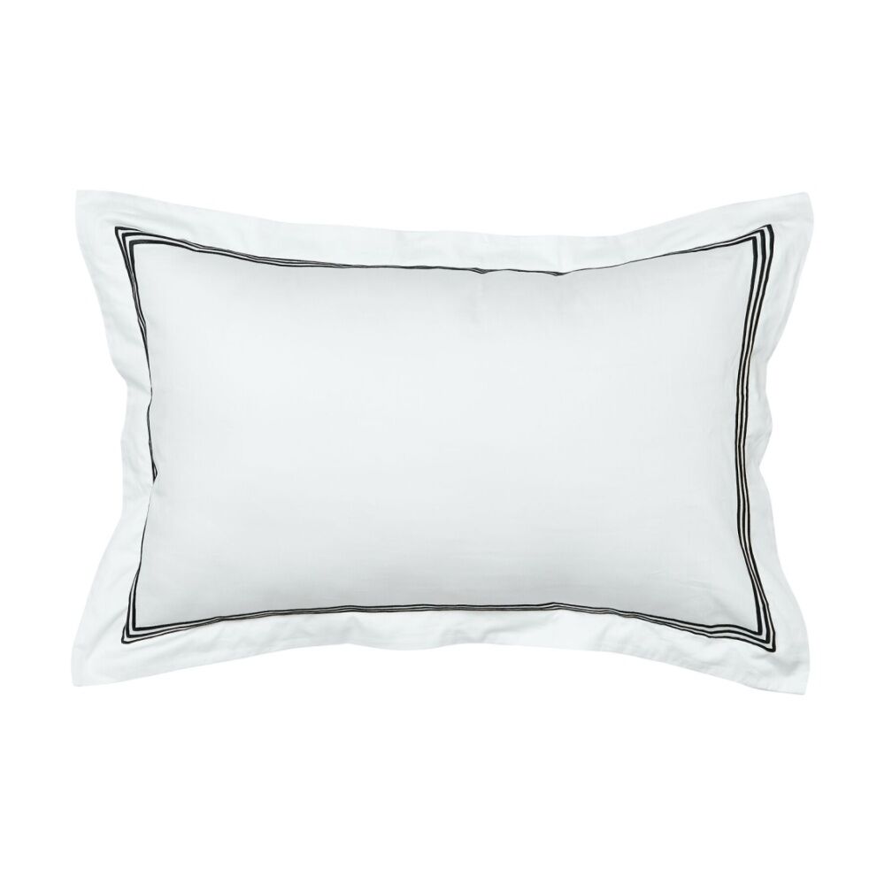 Grosvenor House 500TC Hotel Embroidered Tailored 48x74cm Pillowcase With — White Black