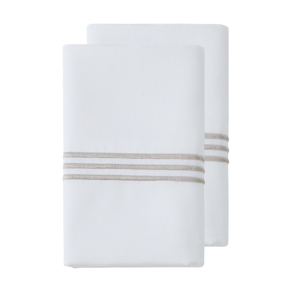 Grosvenor House 2x 2pc 500TC Hotel Embroidered Standard Pillowcases - Pillowcase White Taupe — image 2