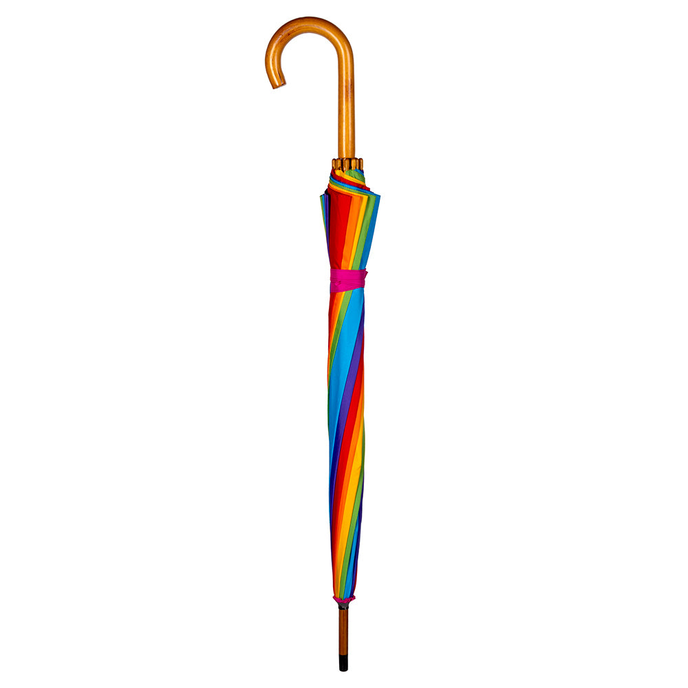 Clifton Pride Range 105cm Windproof 12-Rib UPF50+ UV Umbrella Wood Style Rainbow — image 3