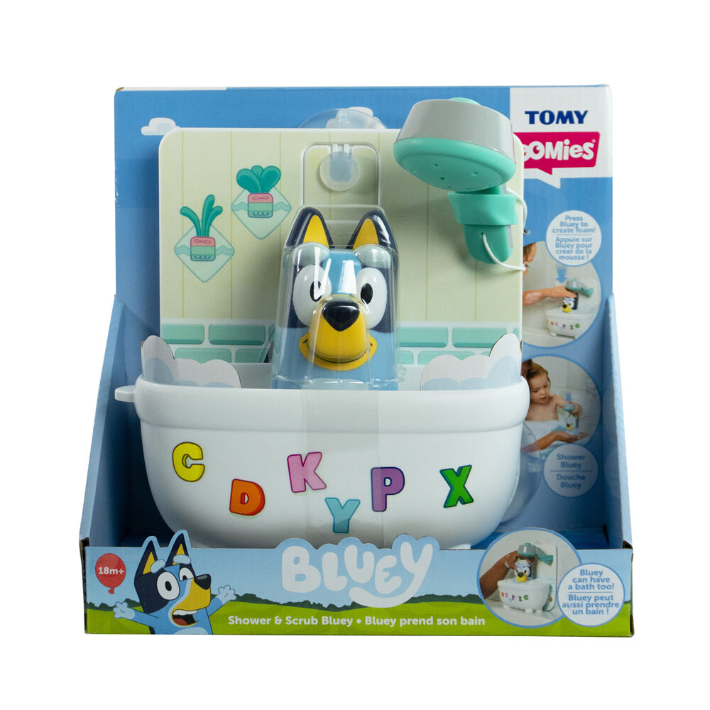 Tomy Toomies Shower & Scrub Bluey With Figurine Bathtime Activity Toy