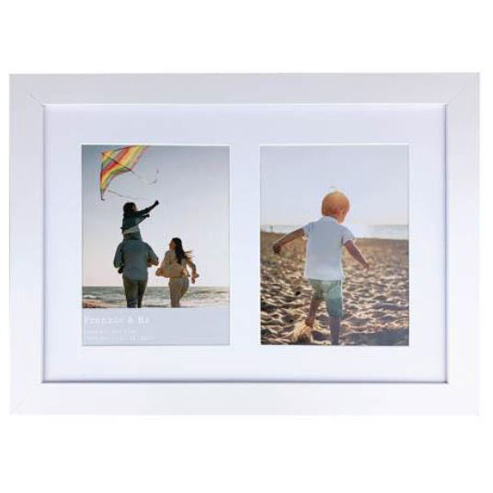 Frankie & ME Wooden Collage 6x8'' Double Picture Frame Home/Office Decor — White
