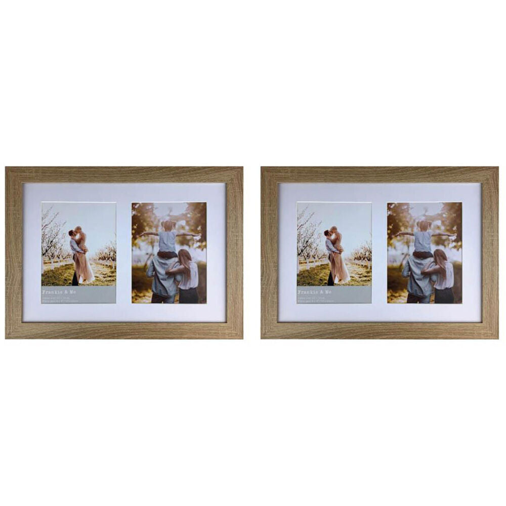 Frankie & ME Wooden Collage 6x8'' Double Picture Frame Home/Office Decor Oak (2 Pack)