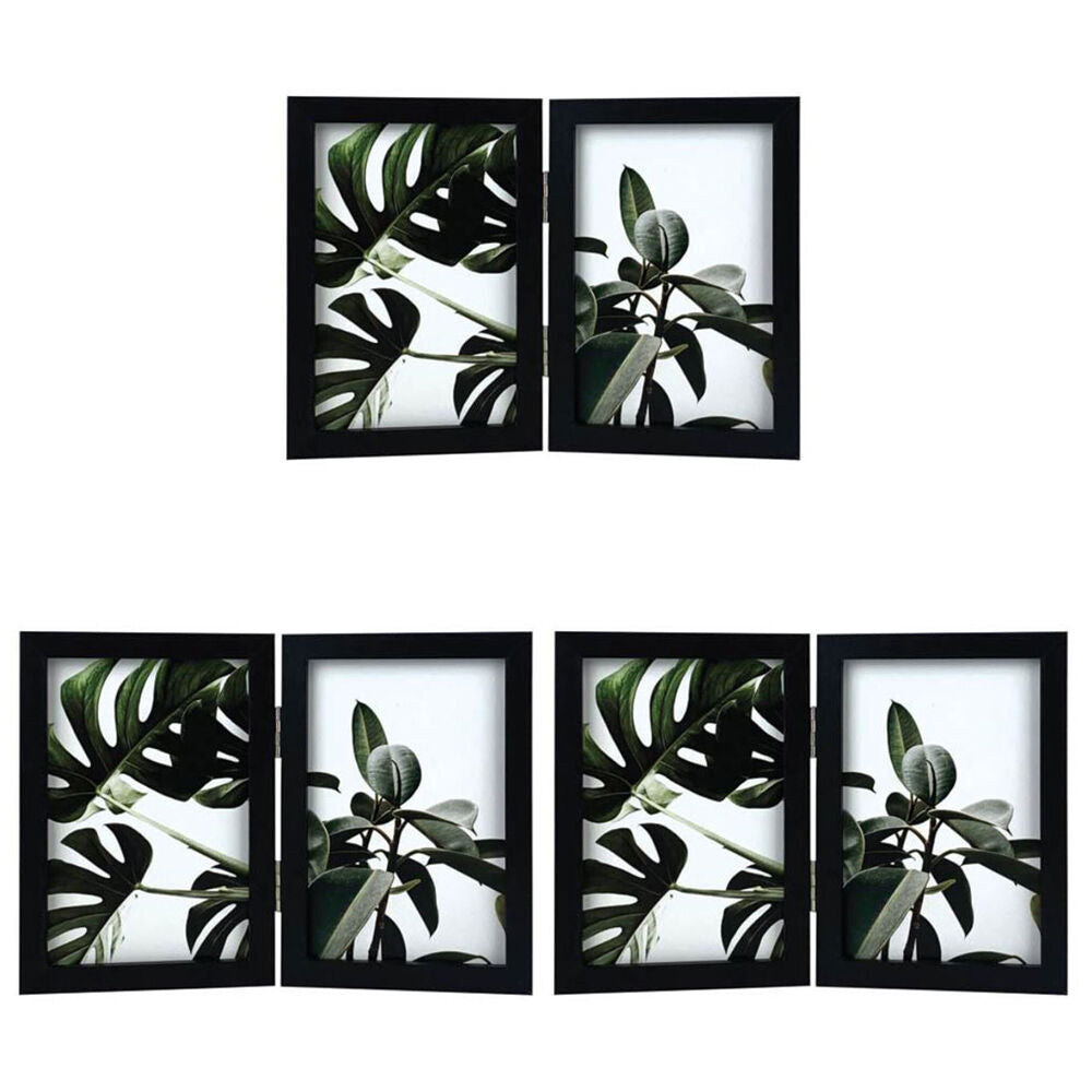 Frankie & ME Hinged 4x6'' Double Picture Frame Home/Office Photo Decor Black (3 Pack)