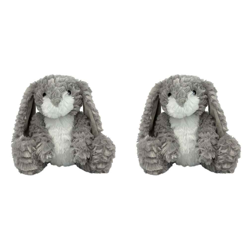 Momoko Fluffy Bunny Animal Stuffed Doll Kids Soft Plush Toy 23cm Grey (2 Pack)