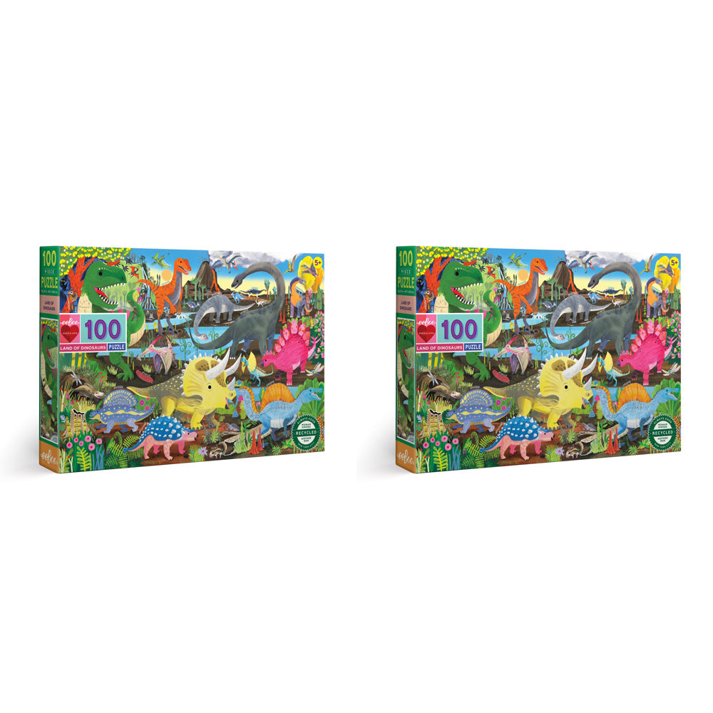 Eeboo 100pc eeBoo Jigsaw Puzzle Land of Dinosaurs 45x68cm Educational Game 5y+ (2 Pack)