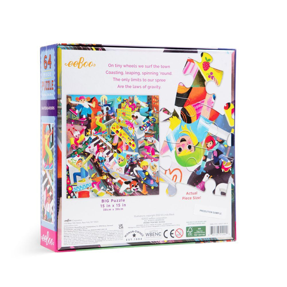 Eeboo Jigsaw Puzzle 38x38cm Kids Educational Play Game Skateboarders 5+ (64 Pieces)