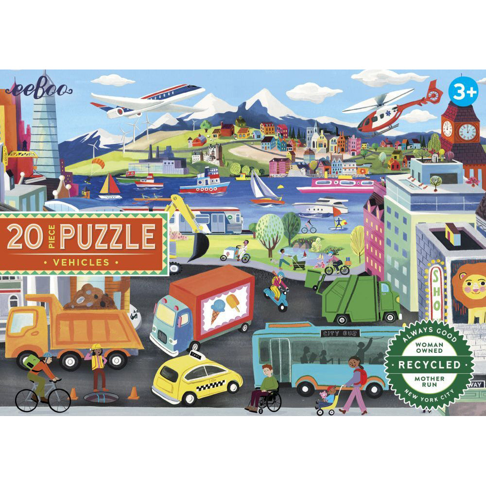 Eeboo 20pc eeBoo Kids/Children Jigsaw Puzzle 28x38cm Vehicles Educational Game 3y+ (2 Pack) — image 2
