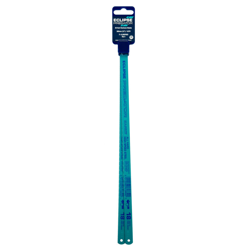 Eclipse Pro Tools 18TPI Predator All Hard Hacksaw HSS Blades 300mm Sky Blue (2 Pieces)