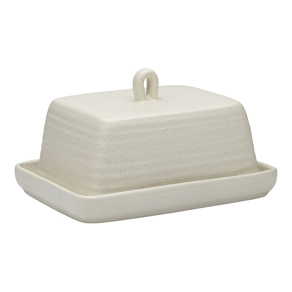 Ecology Ottawa Stoneware Rustic Butter Dish & Tray 17.5cm w/ Handle - Calico — image 2