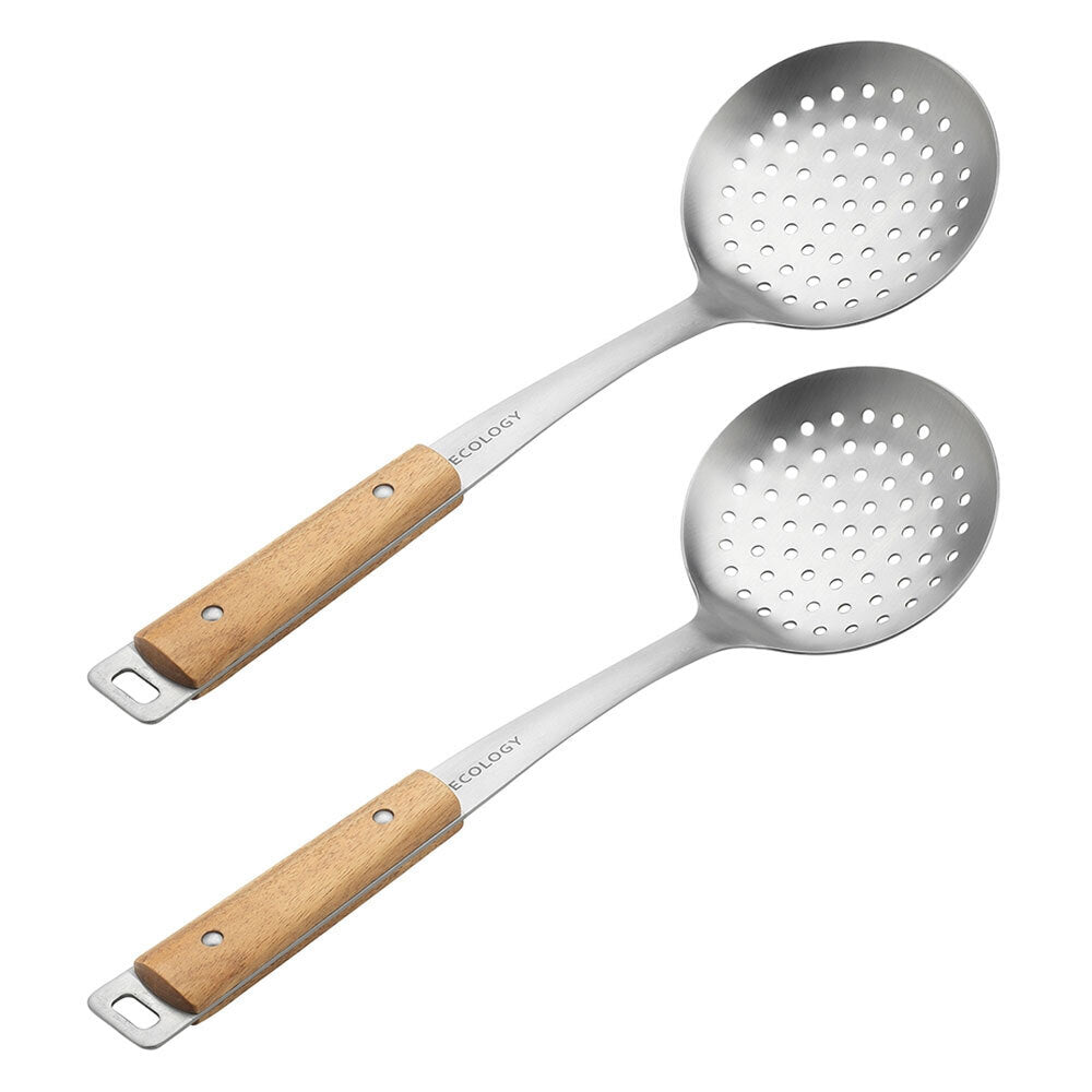 Ecology Acacia 37cm Wood Stainless Steel Skimmer Kitchen Cooking Utensil SL (2 Pack)