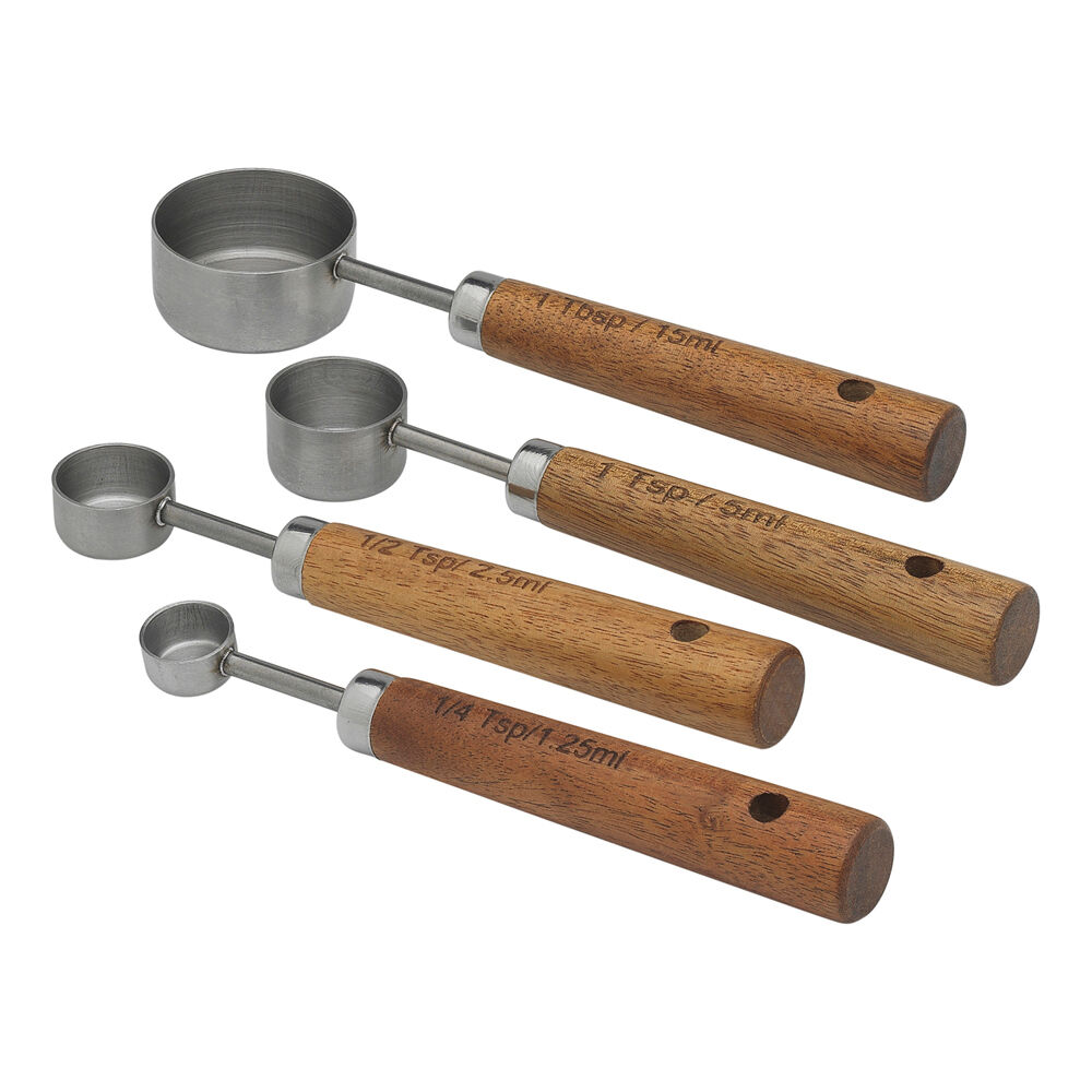 Ecology Provisions Stainless Steel Measuring Spoons Set Wooden Handle (4 Pieces)