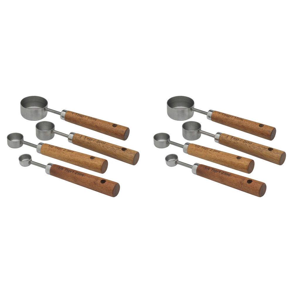 Ecology Provisions Stainless Steel Measuring Spoons Set Wooden Handle (8 Pieces)