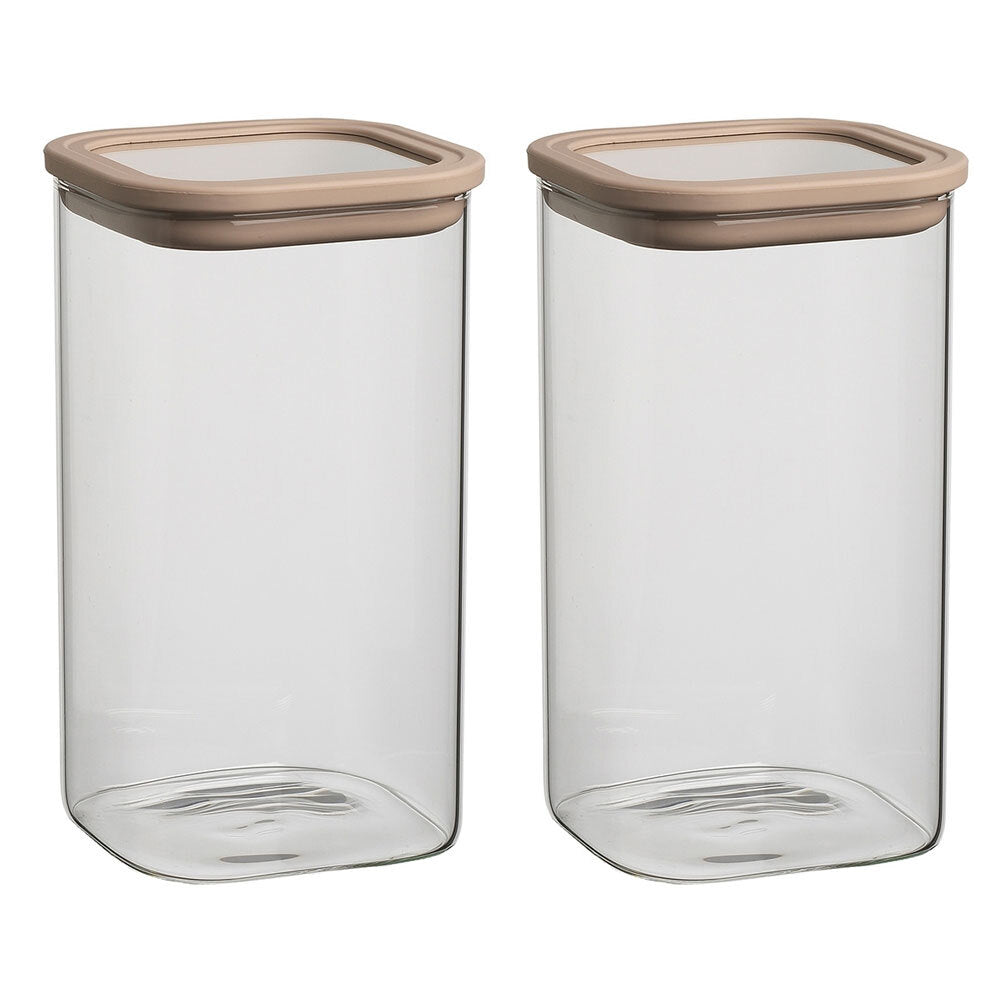 Ecology Store Square 1.5L/19cm Glass Canister w/ Lid Container Storage Clear (2 Pack)