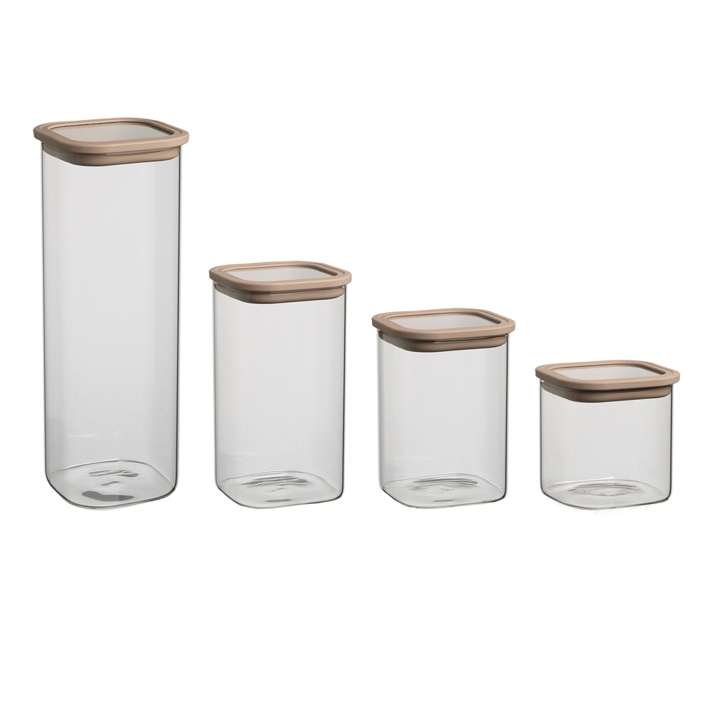 Ecology Store Square Canister Container Pantry Storage w/ Lid Set Clear (4 Pieces)