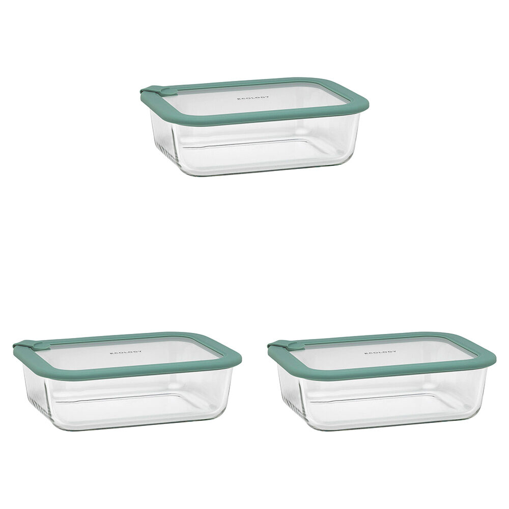 Ecology Store Rectangle Clear Glass Food Storage Container 1520ml Eucalyptus (3 Pack)