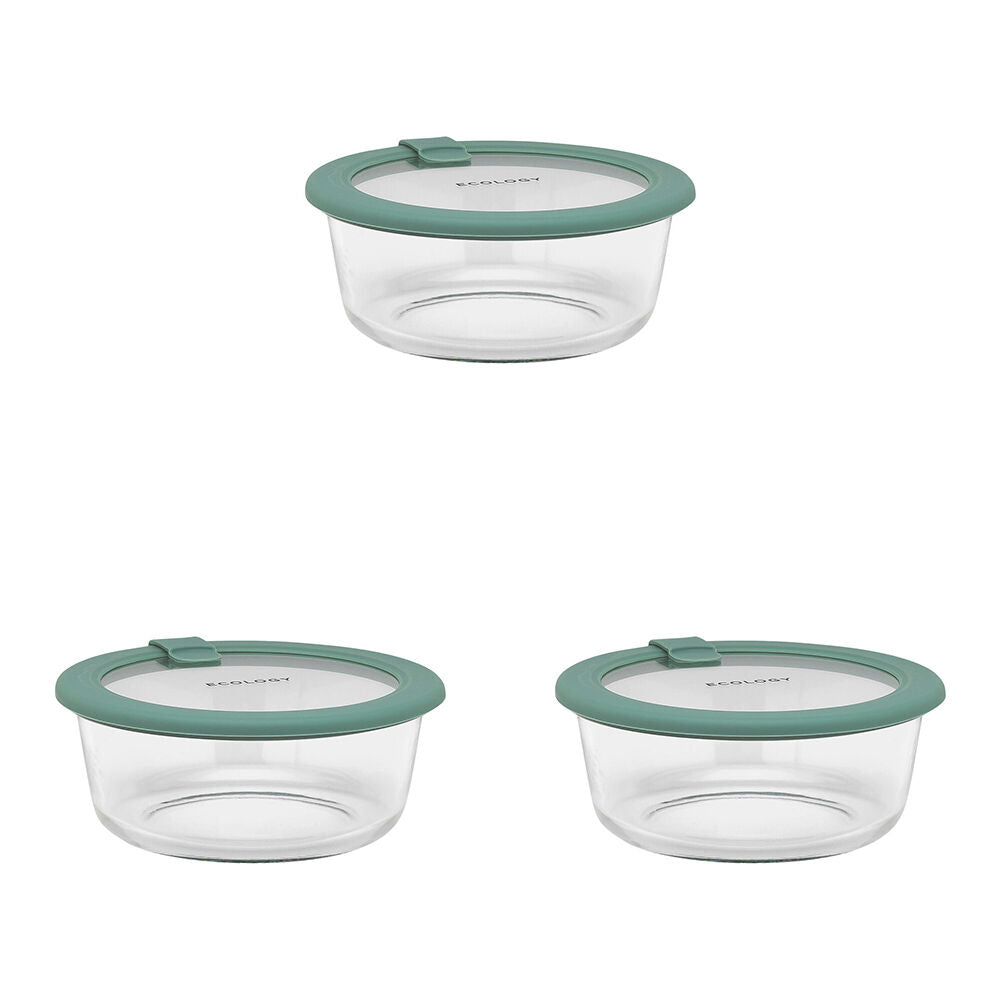 Ecology Store Round Clear Glass Food Storage Container 650ml Eucalyptus (3 Pack)