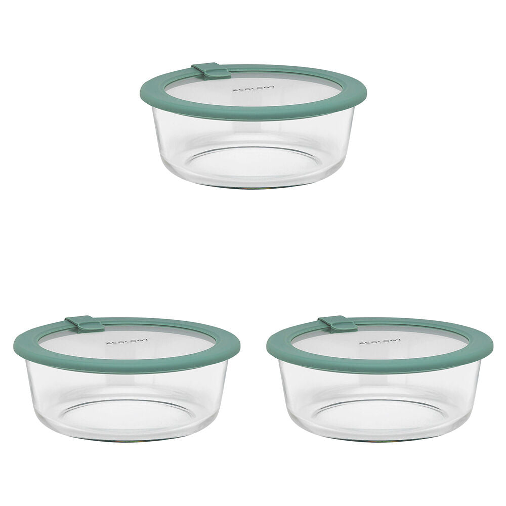 Ecology Store Round Clear Glass Food Storage Container 950ml Eucalyptus (3 Pack)