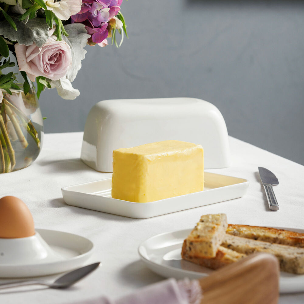 Ecology Fine Bone China Canvas Kitchen Butter Storage Dish w/ Tray - White — image 3