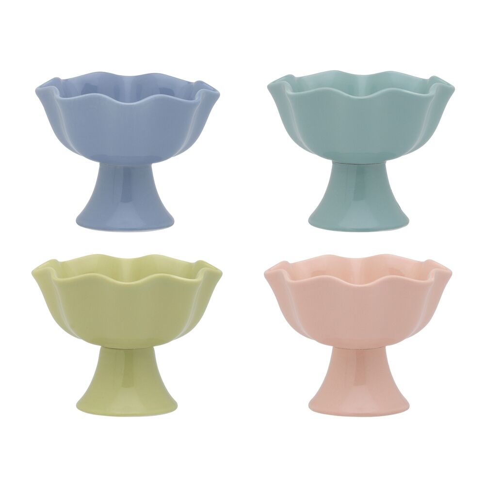 Ecology Ruffle Footed Bowls 12cm Pink Salt, Midday, Twilight, Ginko (4 Pieces)
