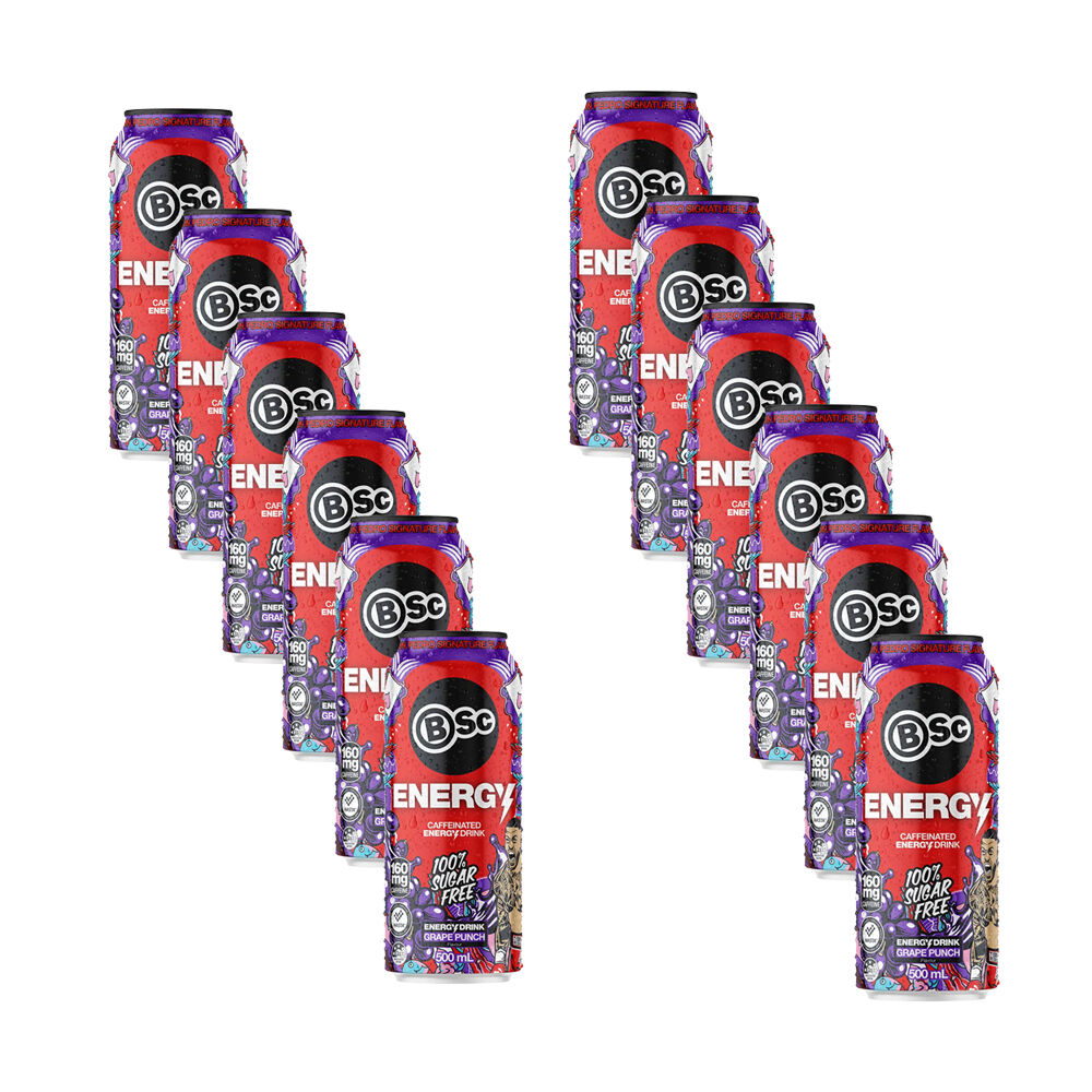BSc Pre-Workout Energy Drink Can Sugar Free 500ml Grape Punch (12 Pack)