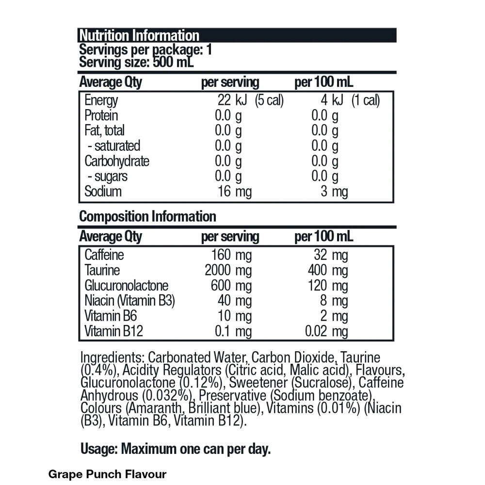 BSc Pre-Workout Energy Drink Can Sugar Free 500ml Grape Punch (12 Pack) — image 4