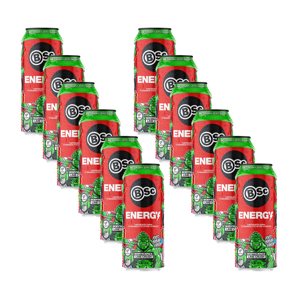 BSc Pre-Workout Energy Drink Can Sugar Free 500ml Lime Crush (12 Pack)