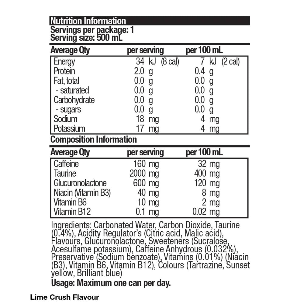 BSc Pre-Workout Energy Drink Can Sugar Free 500ml Lime Crush (12 Pack) — image 4