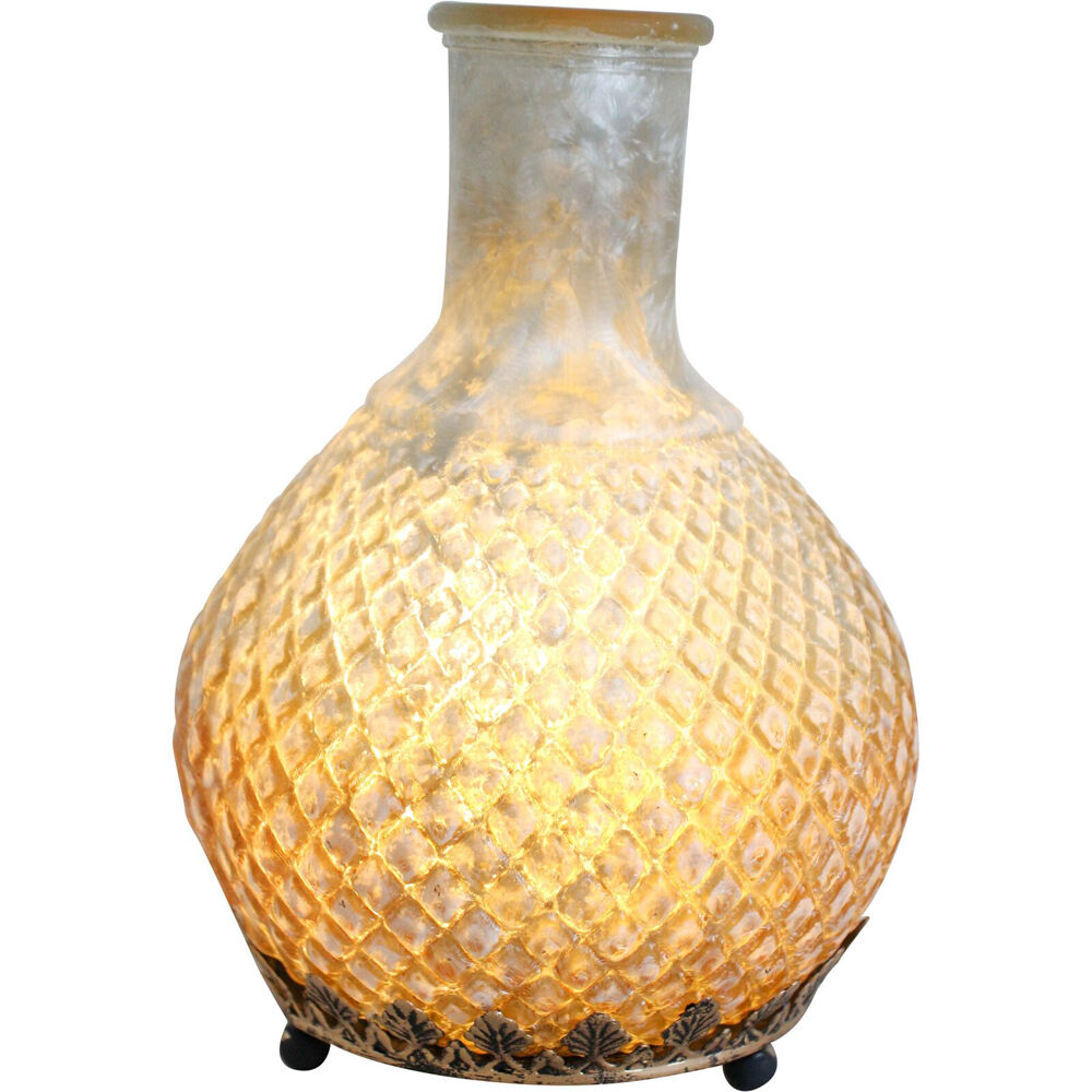 LVD Glass Lantern Led Home/Room Tabletop Decor 13.5x18.5cm Antique Blend