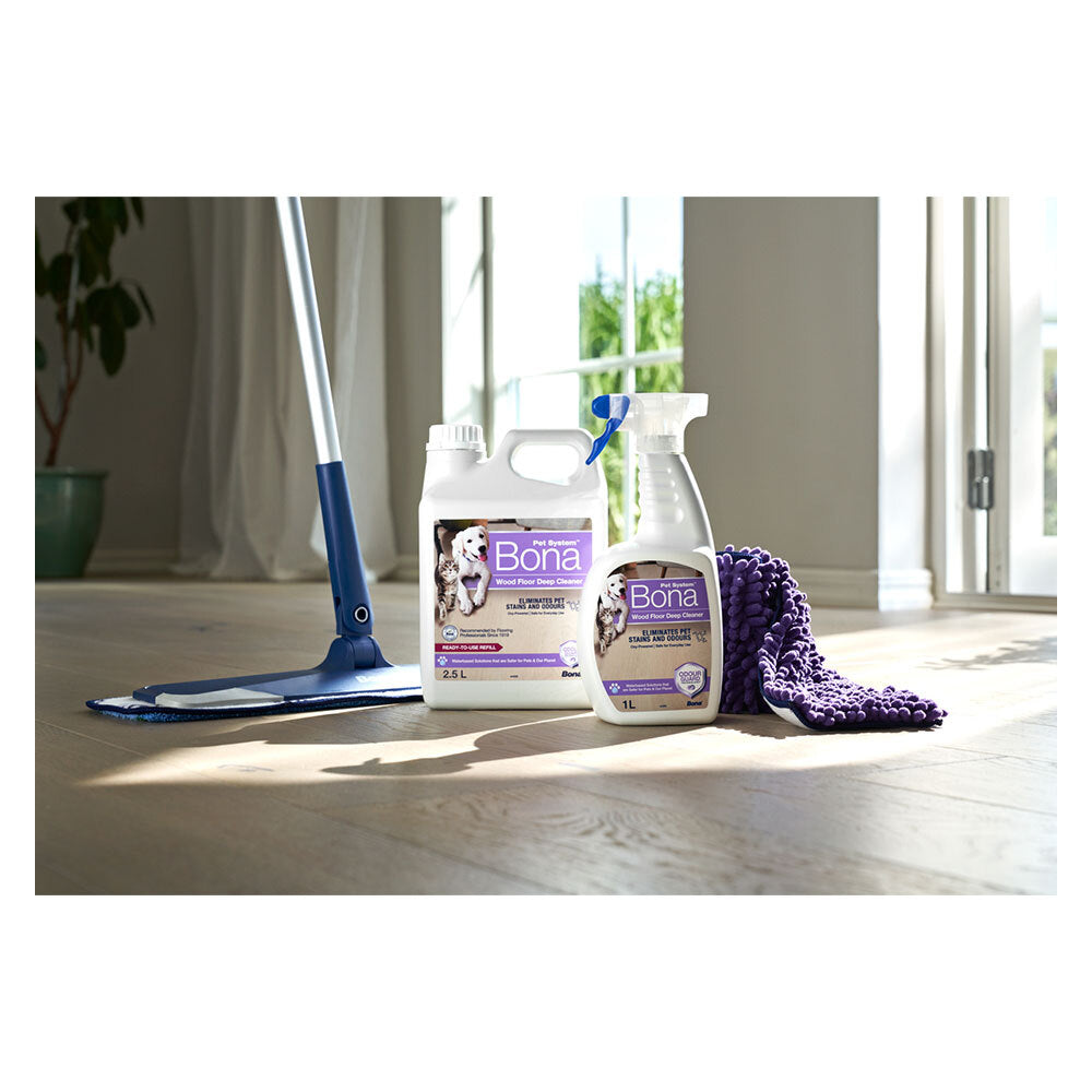 Bona Pet Microfibre Deep Clean Mop w/Wood-Floor 1L Cleaner Spray & 2.5L Refill — image 2