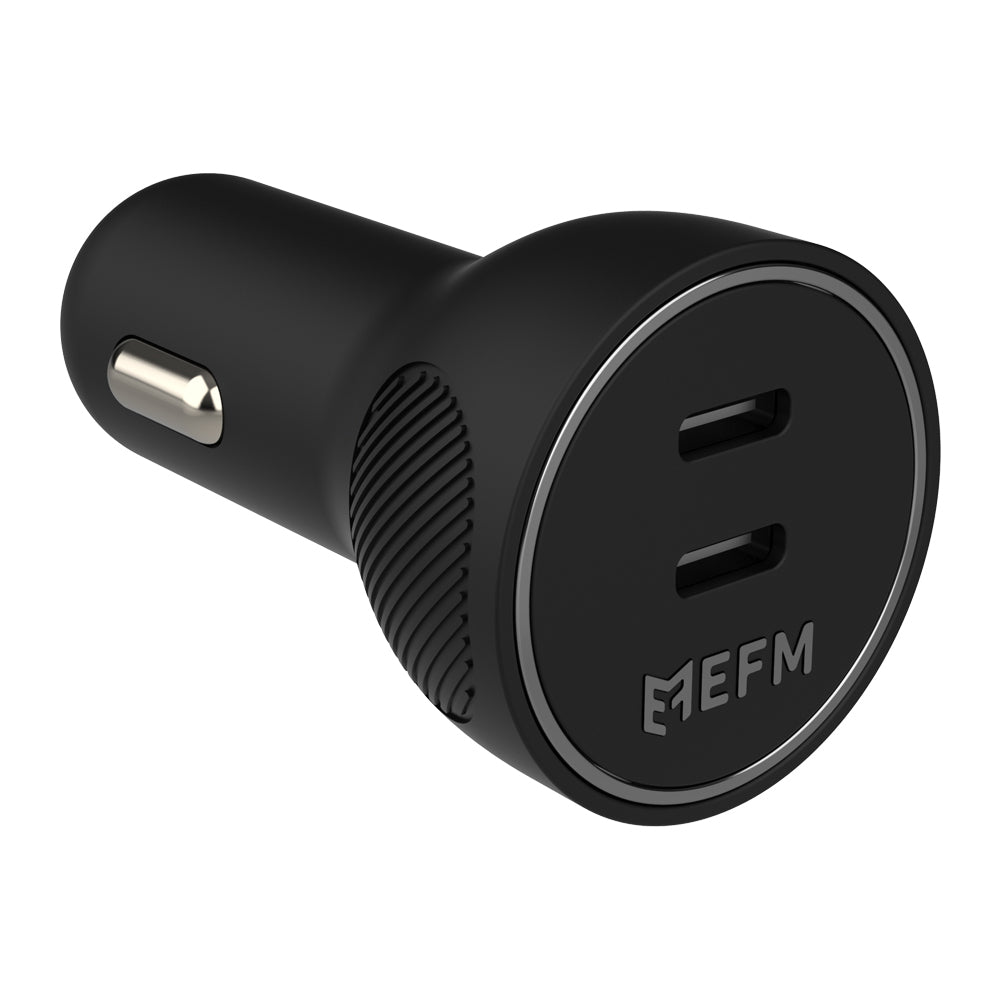 Efm 60W Dual Type-C Port Car Charger/Adapter w/ Pd/pps For Apple/Android Black