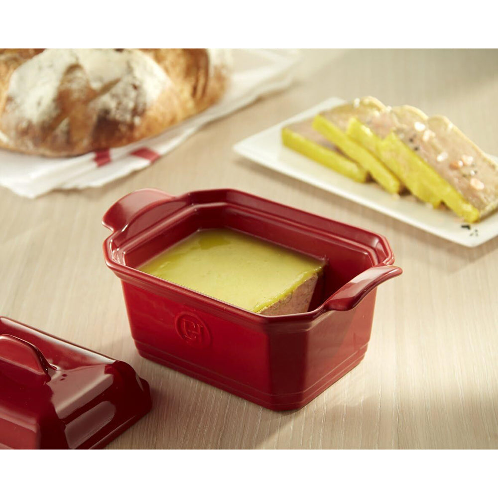 Emile Henry 19cm Ceramic Terrine & Press Flour Dish w/ Lid Oven Bake Burgundy
