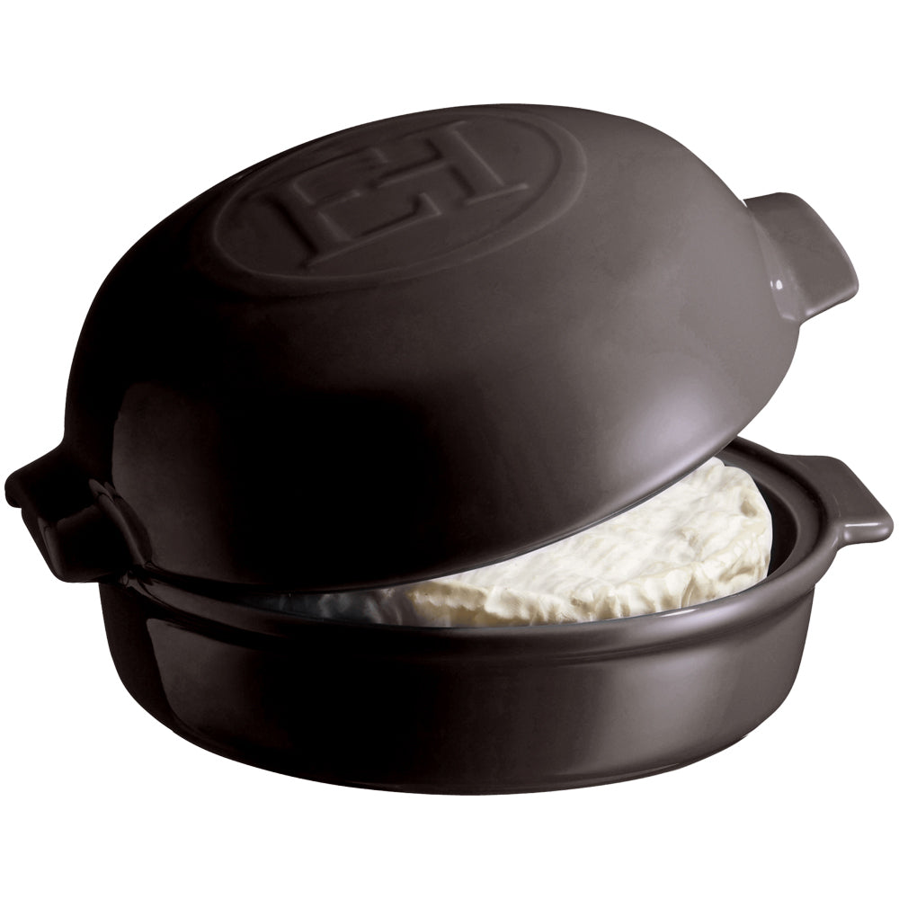 Emile Henry Ceramic Cheese Baker Pot w/ Lid Baking Dish Bowl Round Charcoal — image 2