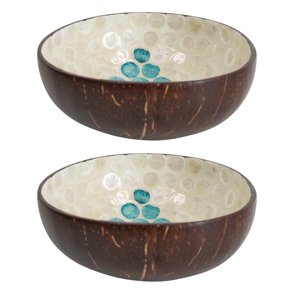 LVD Tree Aqua 13cm Decorative Coco Capiz Bowl Container Home Tabletop Decor Round (2 Pack)