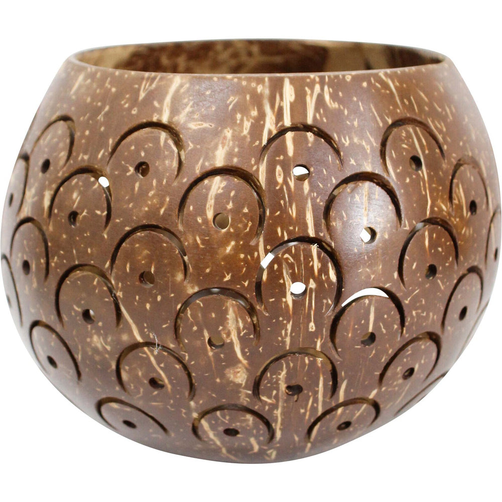 LVD Coconut 13cm Lantern Shell Tealight Round Boho-Style Candle Holder Decor Brown — image 3