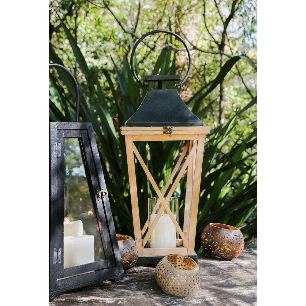 LVD Coconut 13cm Lantern Shell Tealight Round Boho-Style Candle Holder Decor Brown — image 2