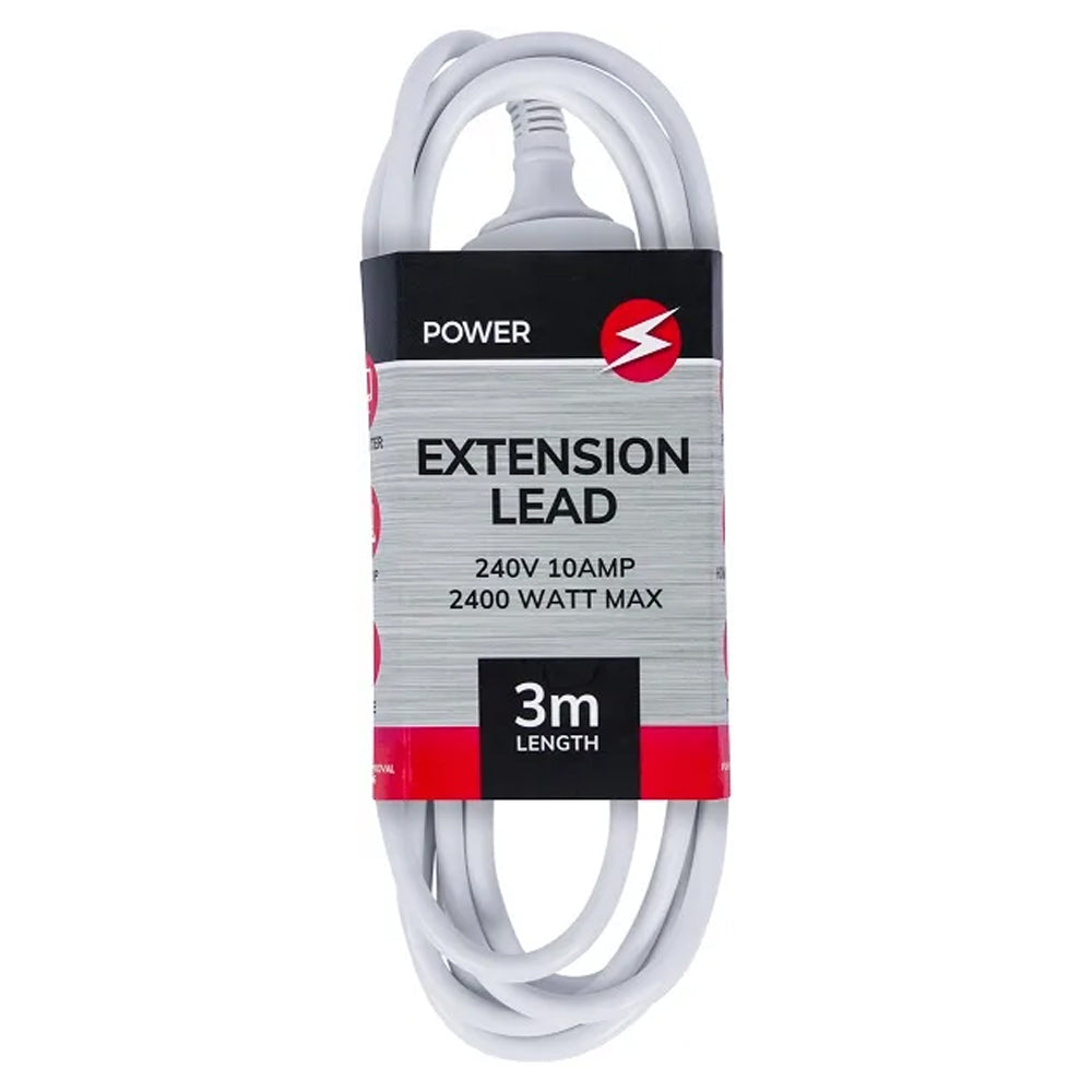 Generic Power Extension Lead/Cord Cable AU/NZ 2400W 240V Home/Office Indoor Plug WHT — 3m