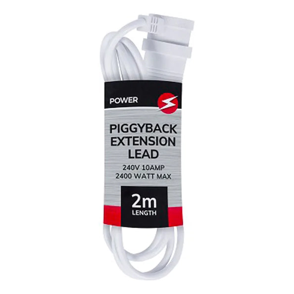 Unbranded 2m Piggyback 240V/2400W AU/NZ Power Plug Extension Home Lead Cable Cord White — image 2