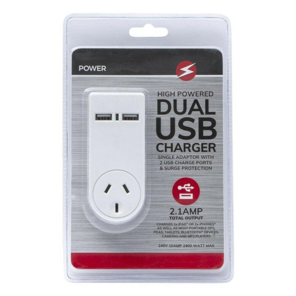 Generic Power 2.1 AMP Single Adapter & Dual USB Charger with Surge Protect f/Indoor Home