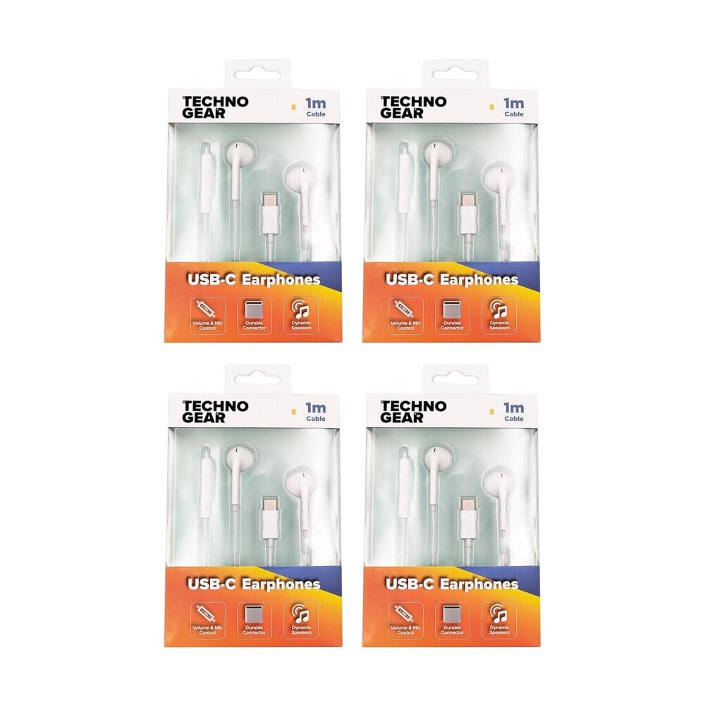 Tgear Cabled USB-C Earphones with Microphone Pause/Play Volume Control (4 Pack)