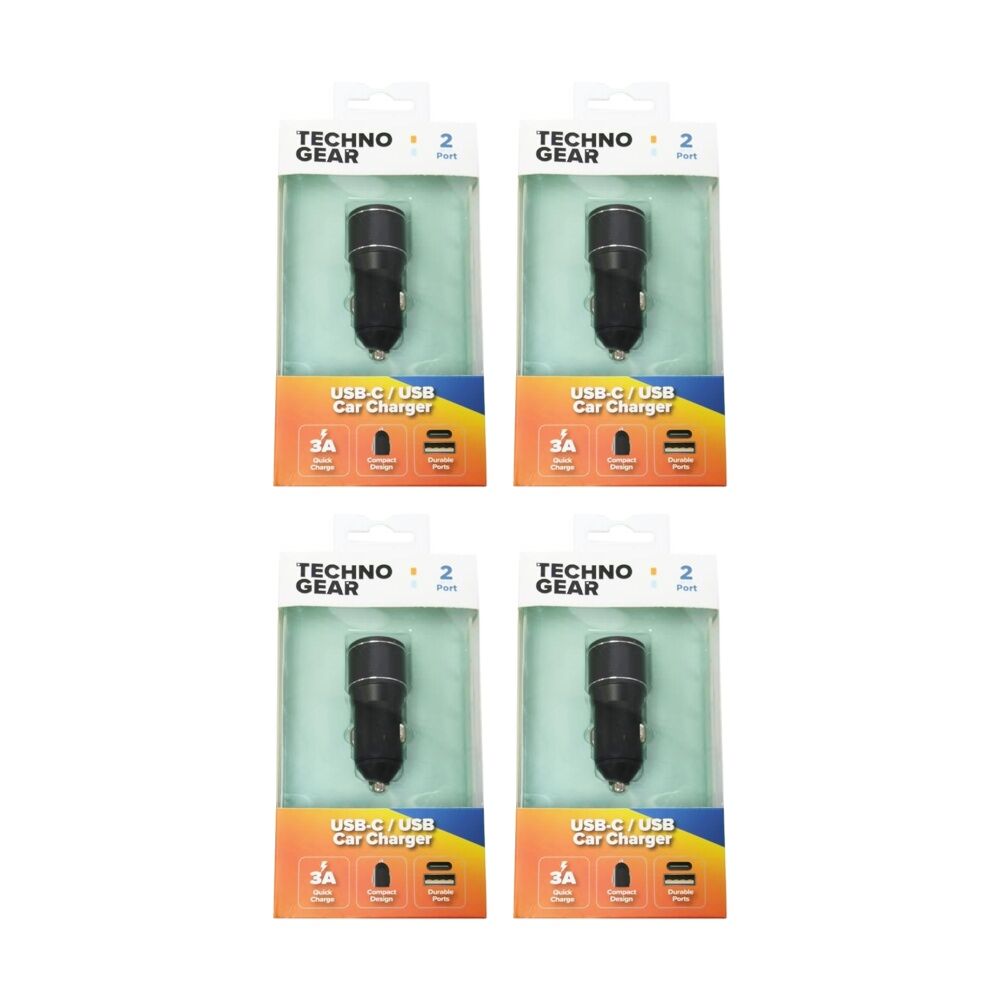 Tgear 2 Port Compact Usb-a/usb-c Car Charger 3A Quick Charge 12V Socket (4 Pack)