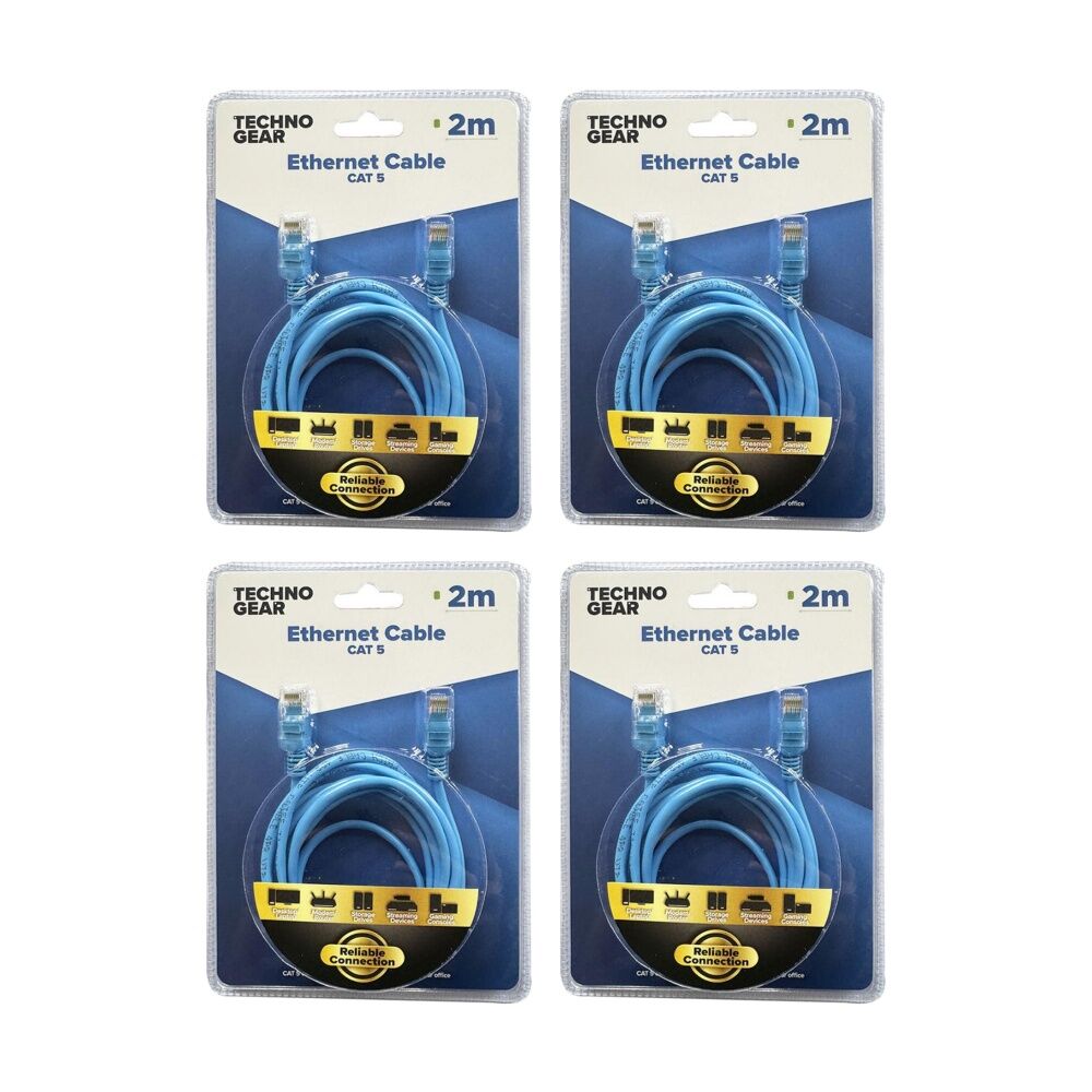 Tgear RJ45 Cat 5 Ethernet Cable Internet Durable High Speed Data 2m Blue (4 Pack)