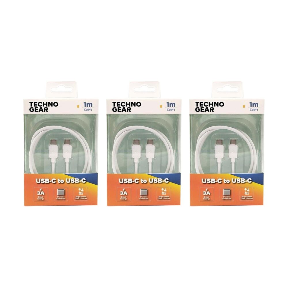 Tgear USB-C-to-USB-C Charging and Data Cable High Speed 3A Quick Charge 1m (3 Pack)