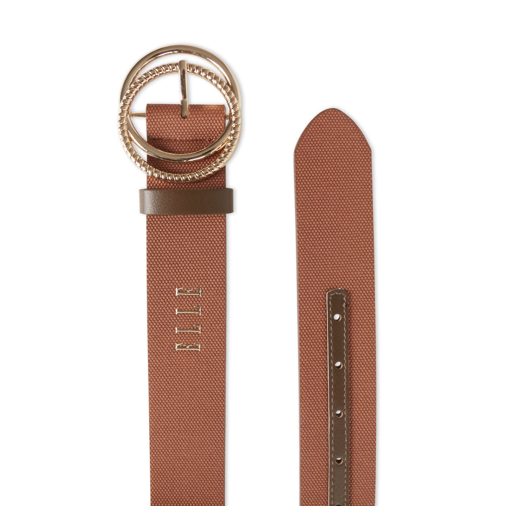 Elle Women's/Ladie's Gisselle Connected Ring Fashion Belt w/ Buckle Tan Large