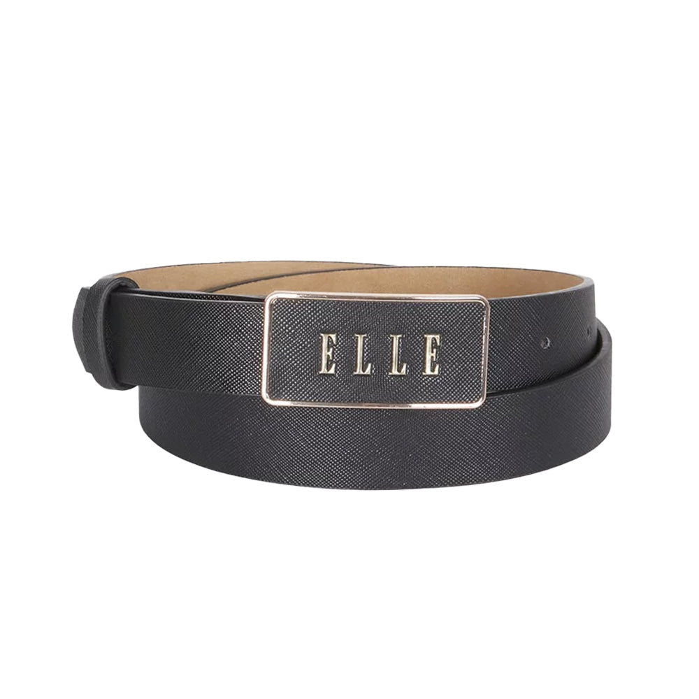 Elle Women's/Ladie's Paris Saffiano Plate Buckle Chic Fashion Belt Black Medium — image 2