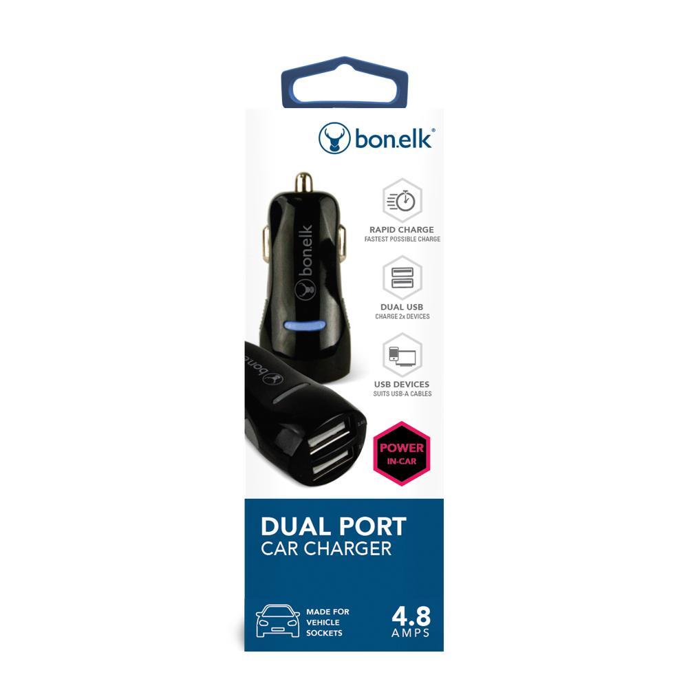 Bon.Elk Bonelk Black 4.8A Dual USB Car Cigarette Lighter Charger Adapter f/Phone/Tablets — image 5