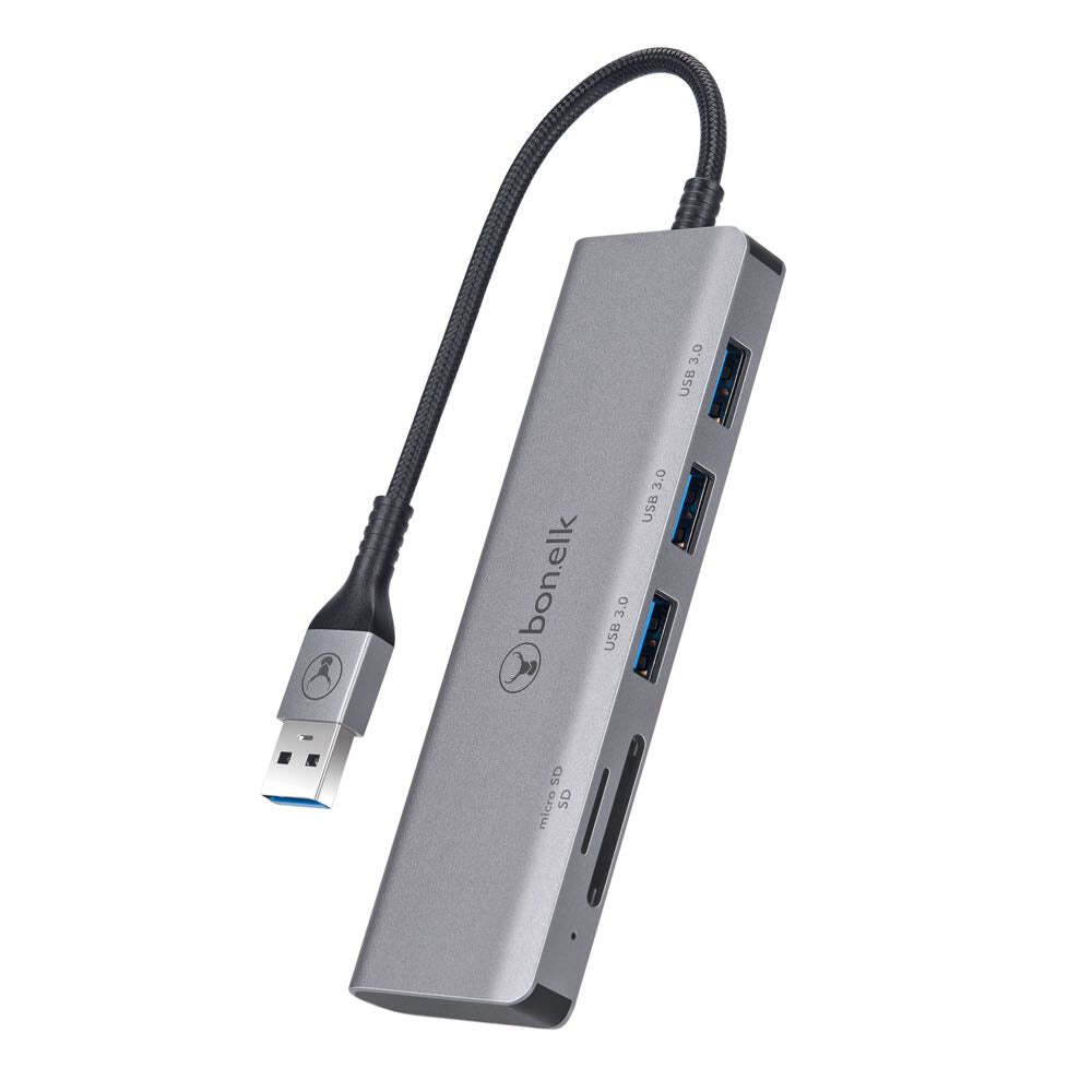 Bon.Elk Bonelk USB 3.0 Long-Life 5-in-1 Multiport Hub Portable Splitter 5Gbps Space Grey