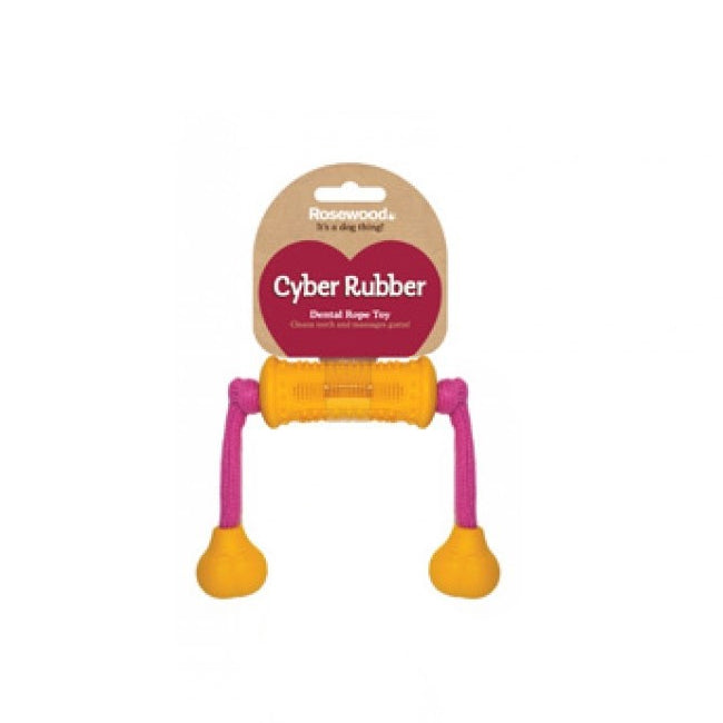 Rosewood Assorted Rubber Multi-Texture 37cm Dental Roller Dog Toy w/ Rope Hand