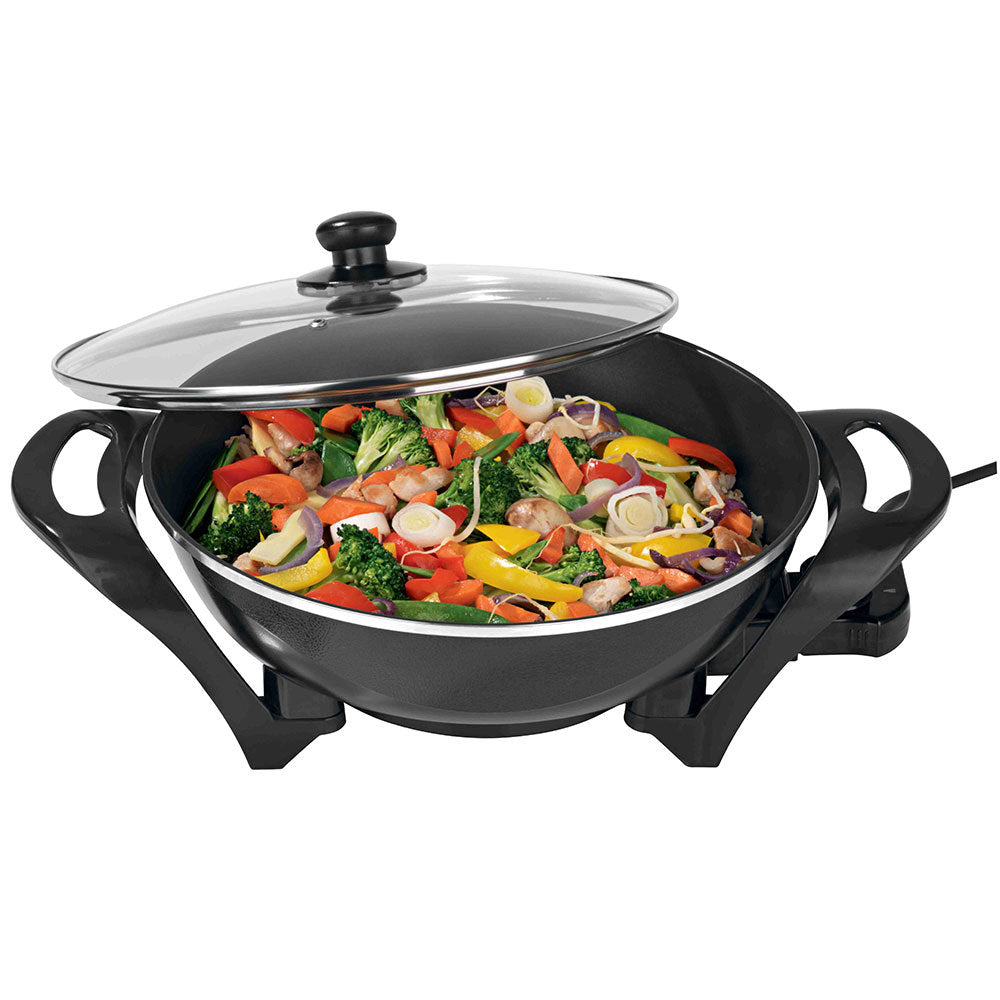 Healthy Choice Lenoxx 4.5L 1500W Large Electric Wok/Non-Stick/Stir-fry/Cooking Pan/Cooker Black